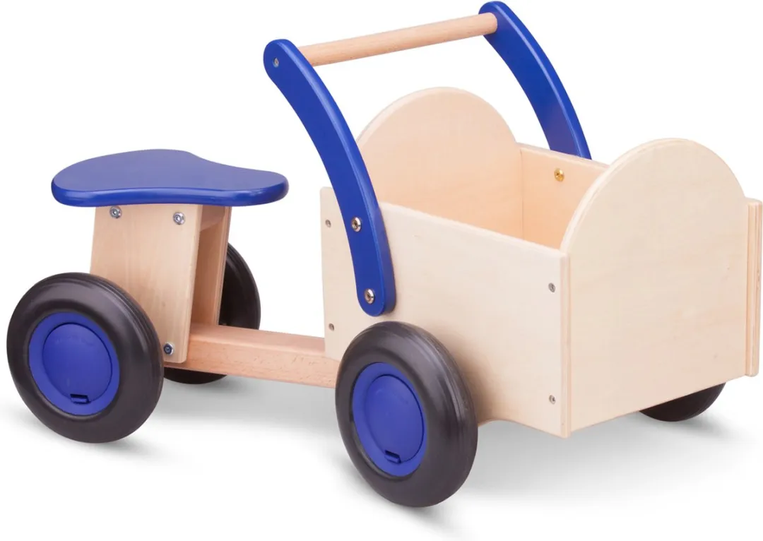 New Classic Toys® Houten Bakfiets - Road Star - Blank/Blauw - Zadelhoogte is 24 centimeter