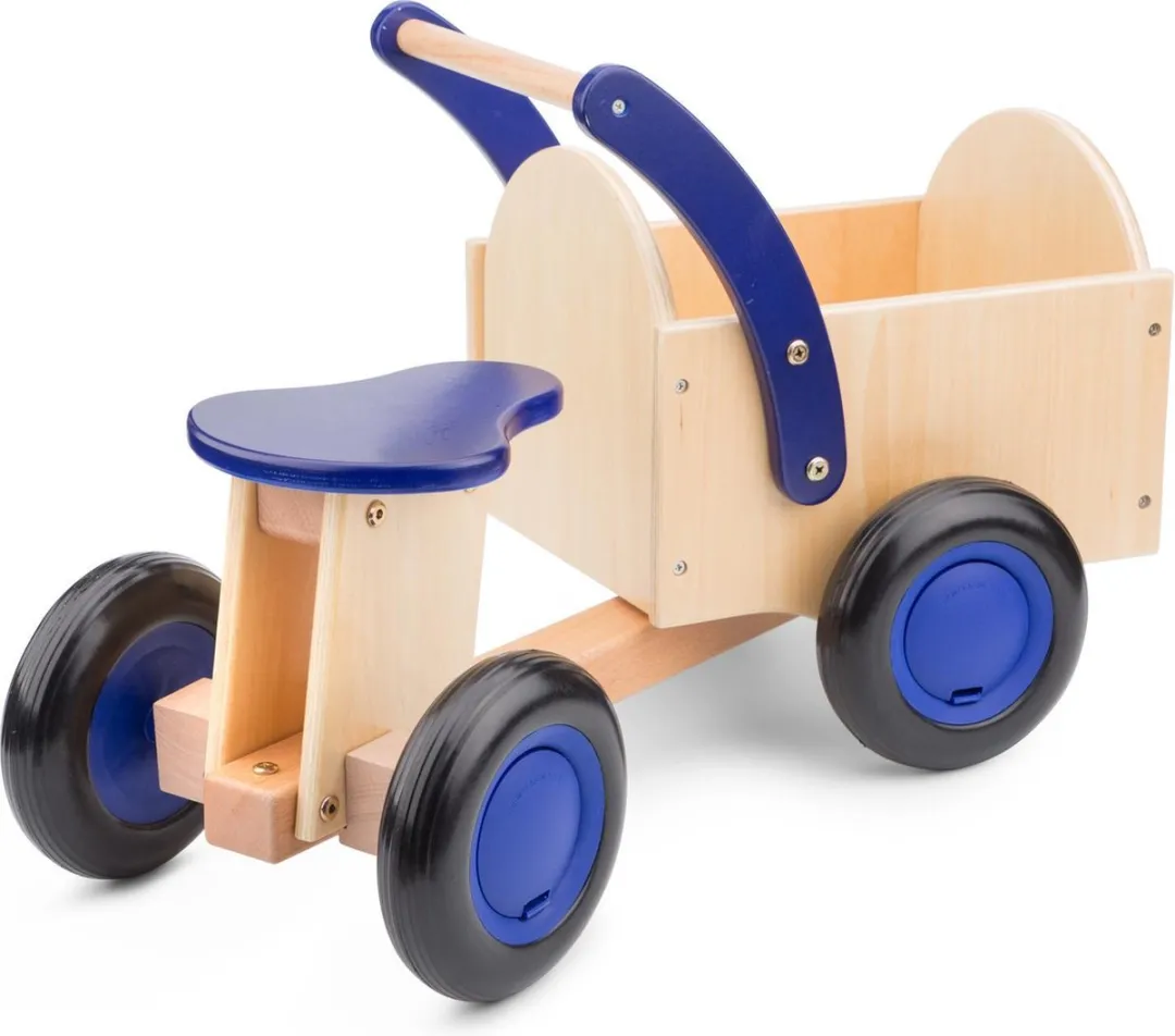 New Classic Toys® Houten Bakfiets - Road Star - Blank/Blauw - Zadelhoogte is 24 centimeter