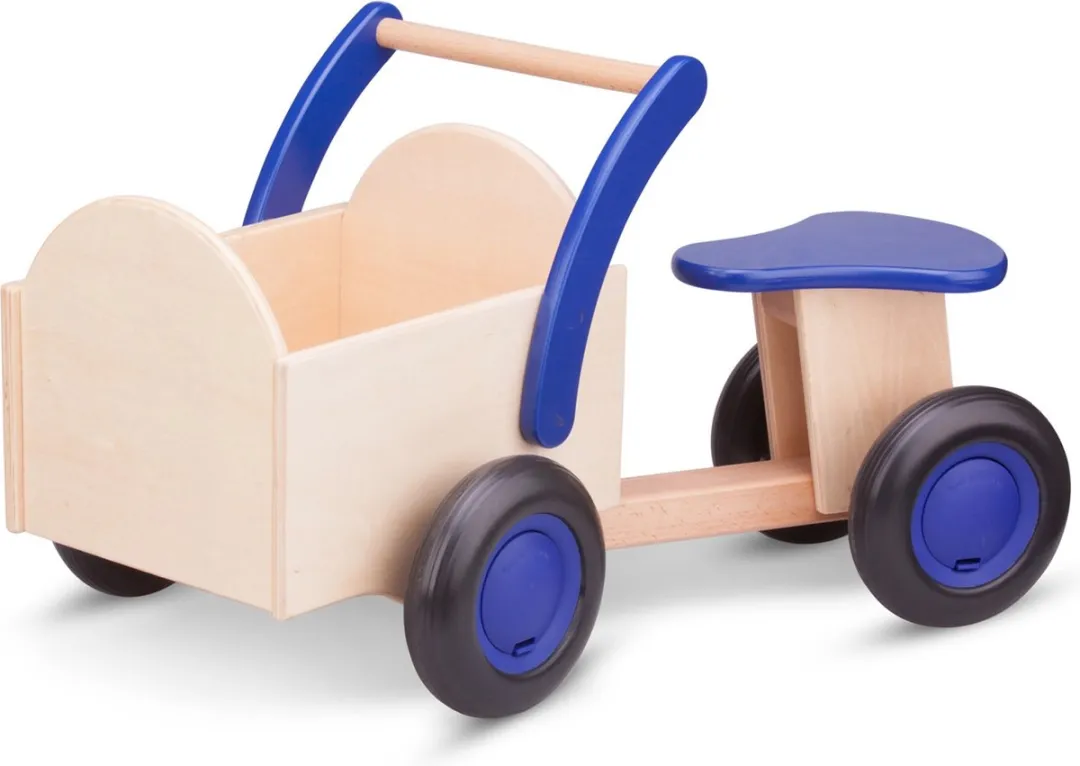 New Classic Toys® Houten Bakfiets - Road Star - Blank/Blauw - Zadelhoogte is 24 centimeter
