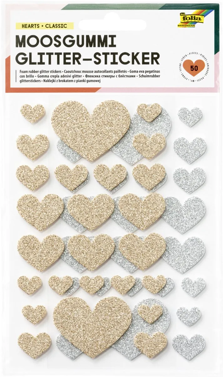 Folia Foam Glitter Stickers Hartjes Liefde - 50 Stuks