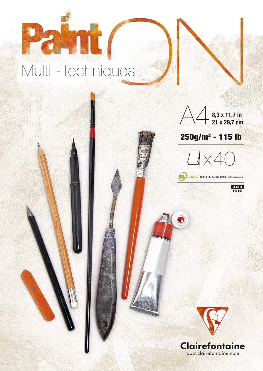 Clairefontaine Paint ON Multi-Techniek Pad Tekenpapier 250g A4 - 40 Vellen