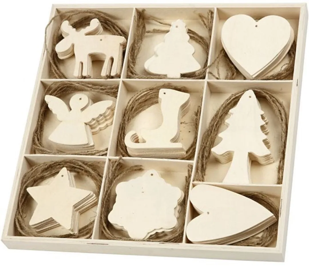 Creativ Company Houten Kerstornamenten Assortiment 7-8cm - 72 Stuks