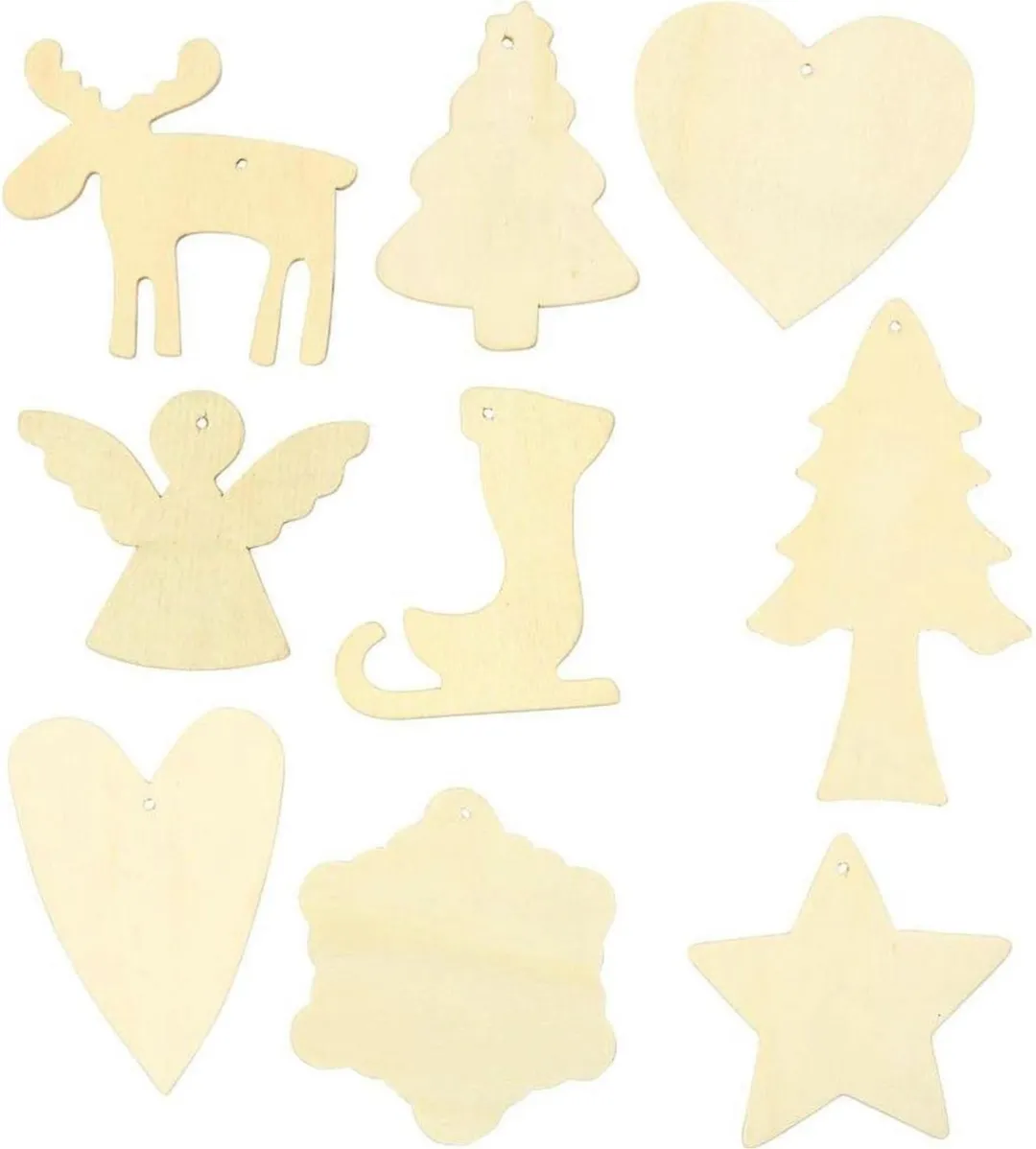 Creativ Company Houten Kerstornamenten Assortiment 7-8cm - 72 Stuks