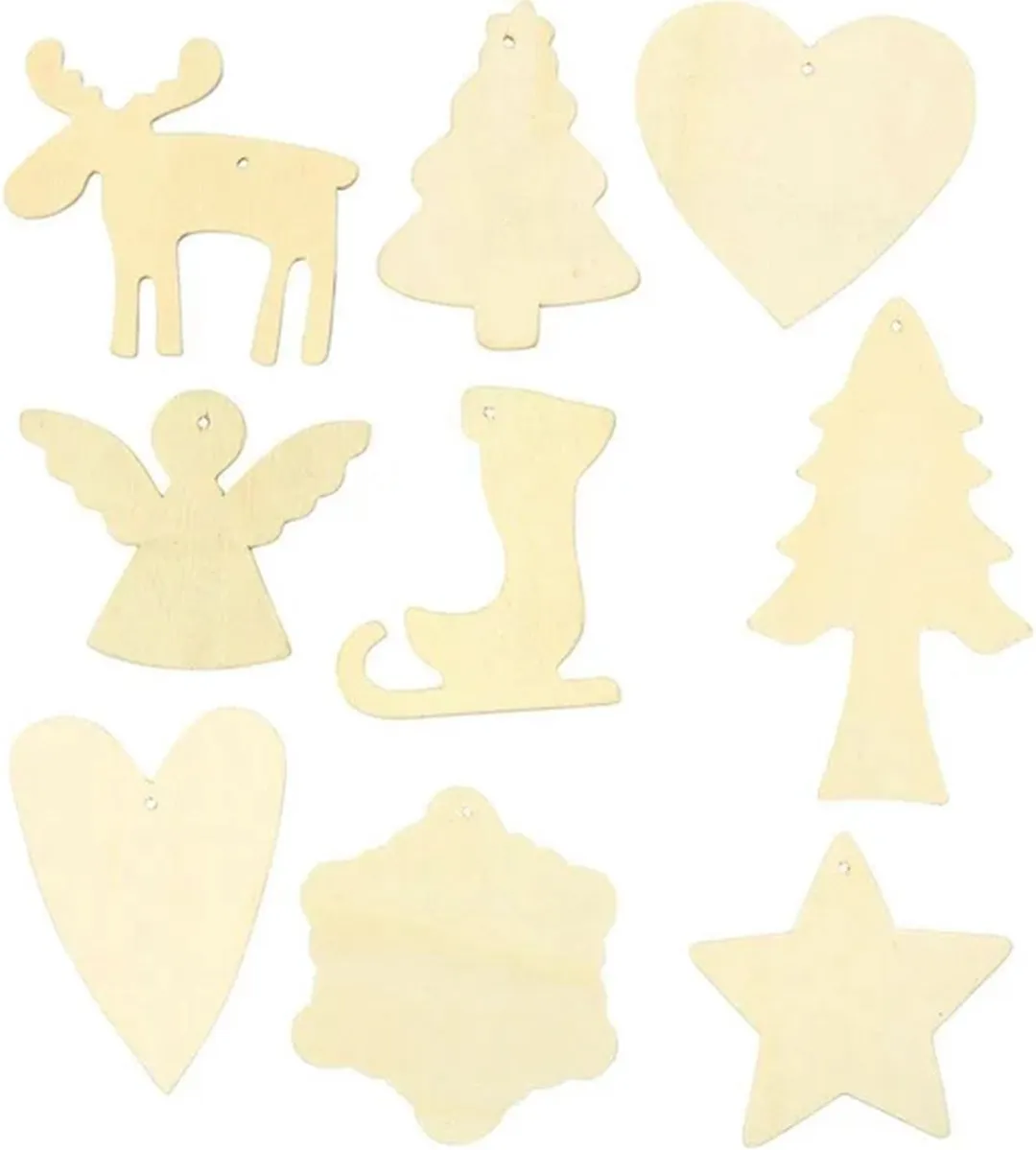 Creativ Company Houten Kerstornamenten Assortiment 7-8cm - 72 Stuks