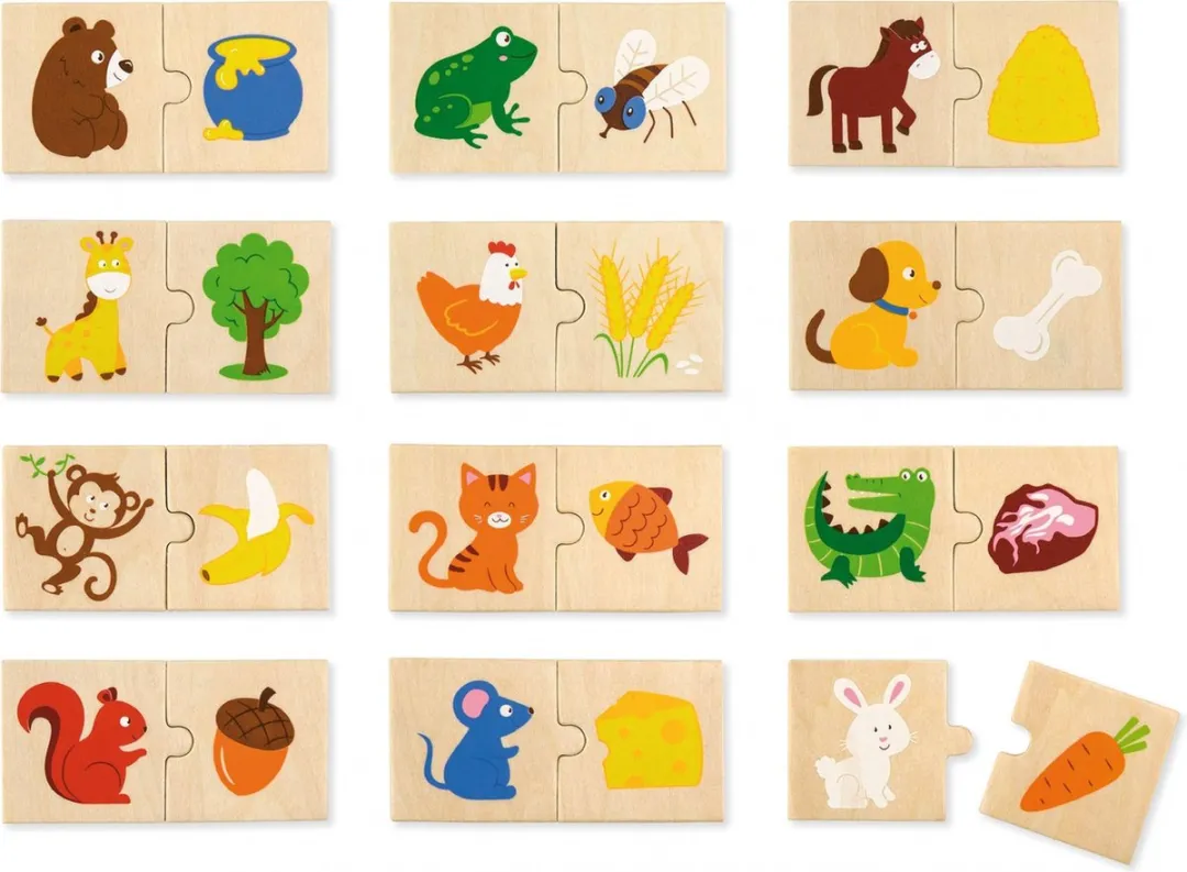 Viga Toys Houten Matchpuzzel Dieren & Voeding 24-delig Multicolor