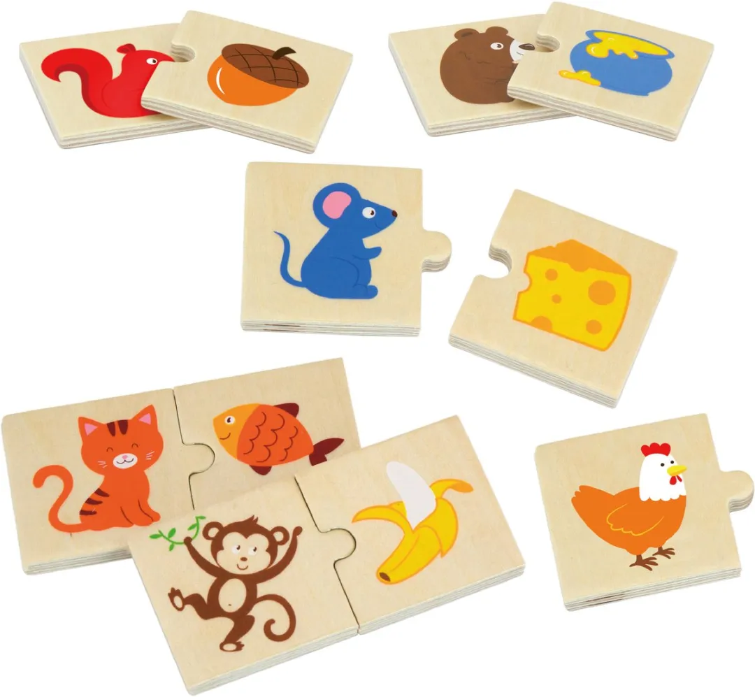 Viga Toys Houten Matchpuzzel Dieren & Voeding 24-delig Multicolor