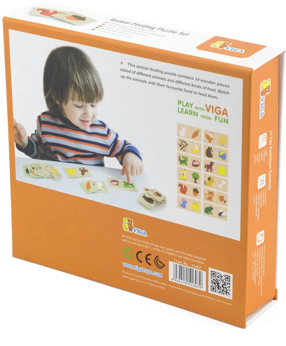 Viga Toys Houten Matchpuzzel Dieren & Voeding 24-delig Multicolor
