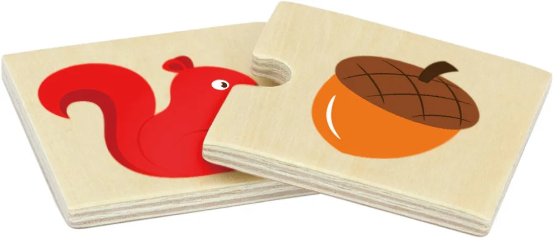 Viga Toys Houten Matchpuzzel Dieren & Voeding 24-delig Multicolor