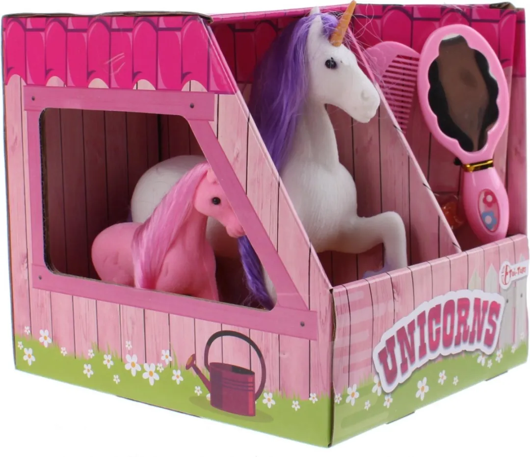 Toi-Toys Speelset Unicorn met Veulen - 3-delig - Roze/Wit