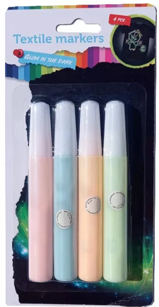 Toi-Toys Glow in the Dark Textielstiften - 4 Stuks