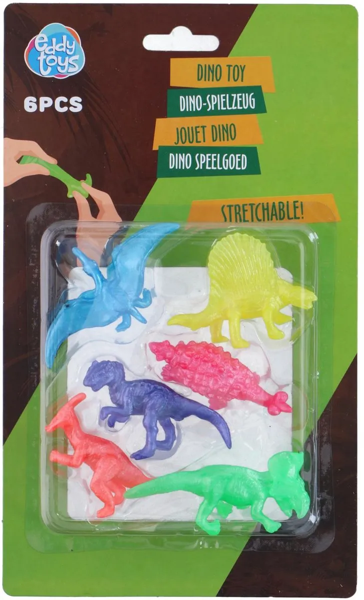 Eddy Toys Uittrekbaar Dino Speelgoed 33557 - 6 Stuks Multicolor