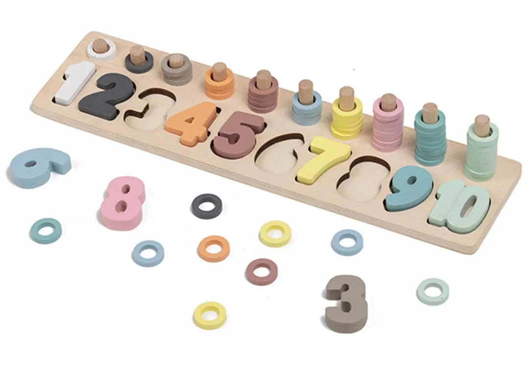 Eurekakids Montessori Houten Stapel- en Telpuzzel 65-delig - Multicolor