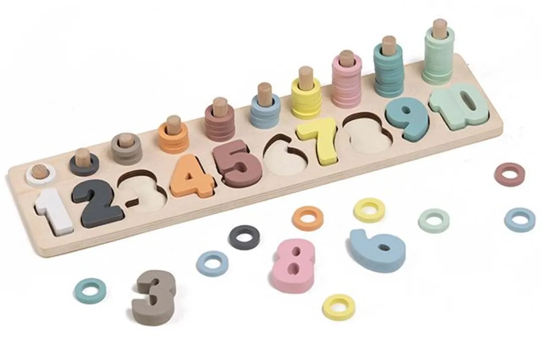 Eurekakids Montessori Houten Stapel- en Telpuzzel 65-delig - Multicolor