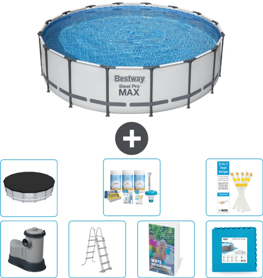Bestway Steel Pro MAX Zwembad 488x122cm - Grijs - 19.480L