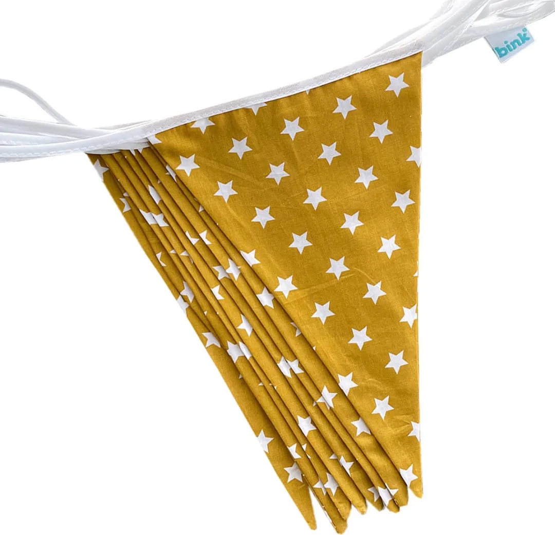 BINK Bedding Stoffen Slinger Stars Oker - 7.5m - 15 Vlaggetjes
