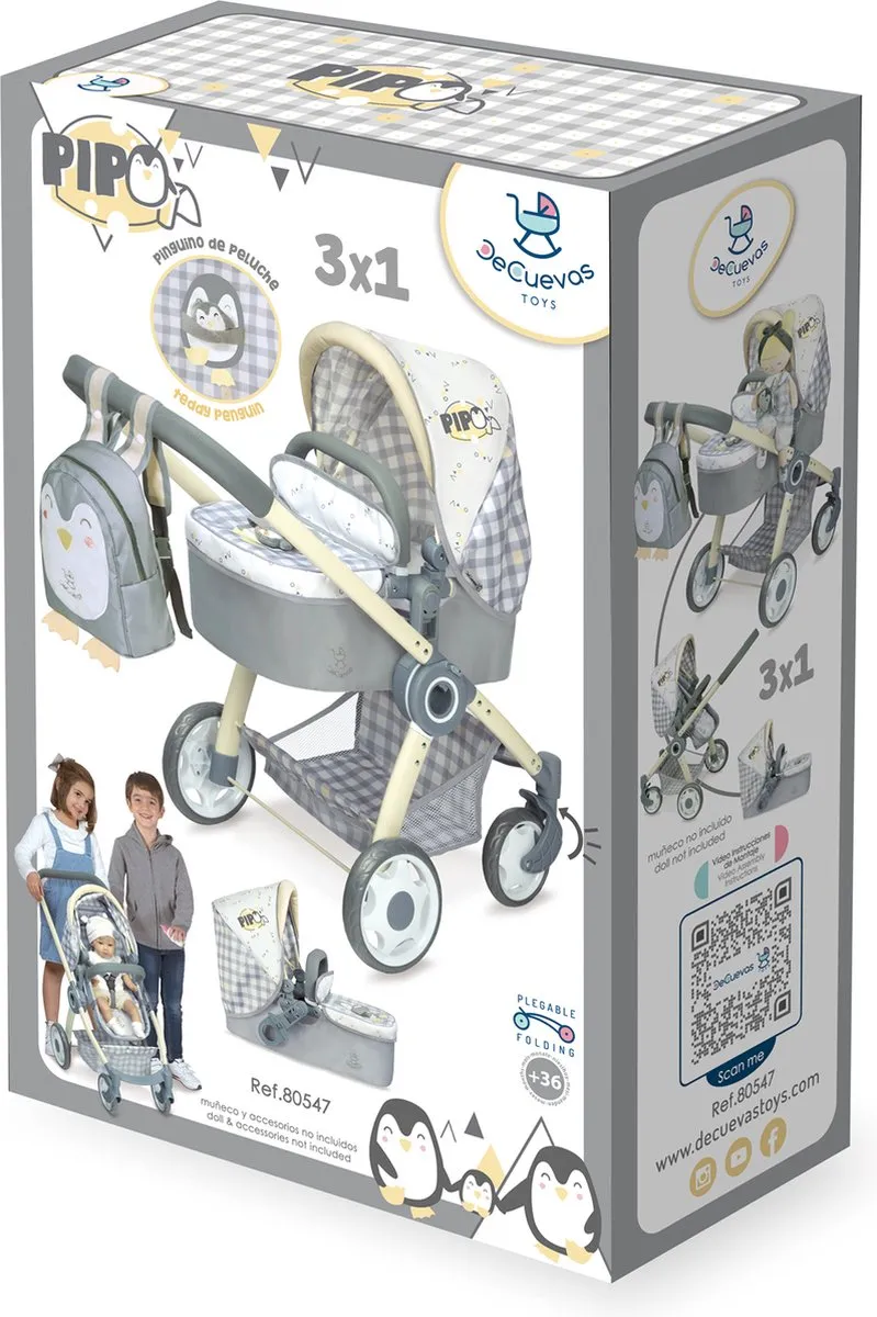Babypoppenwagen 3 in 1 Pipo