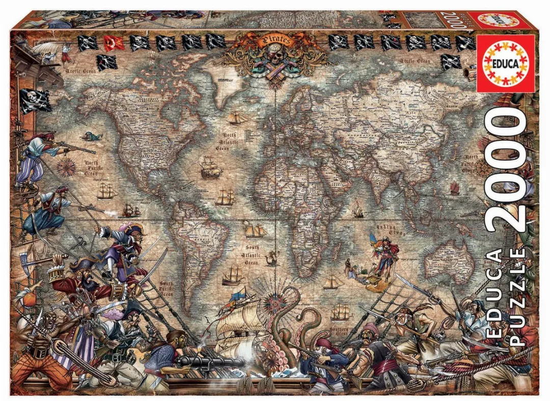 Educa Wereldkaart Piraten Puzzel 2000 Stuks
