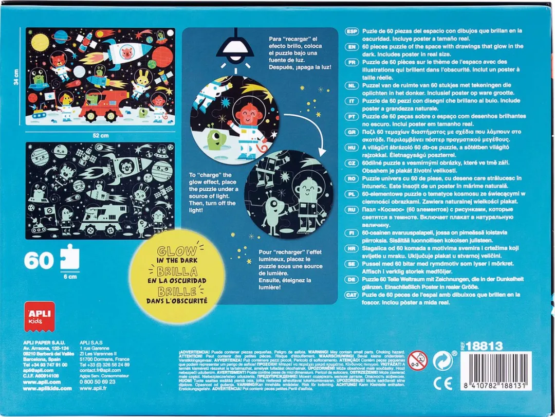 Apli Kids Glow in the Dark Ruimtevaart Puzzel 60 Stuks - Multicolor