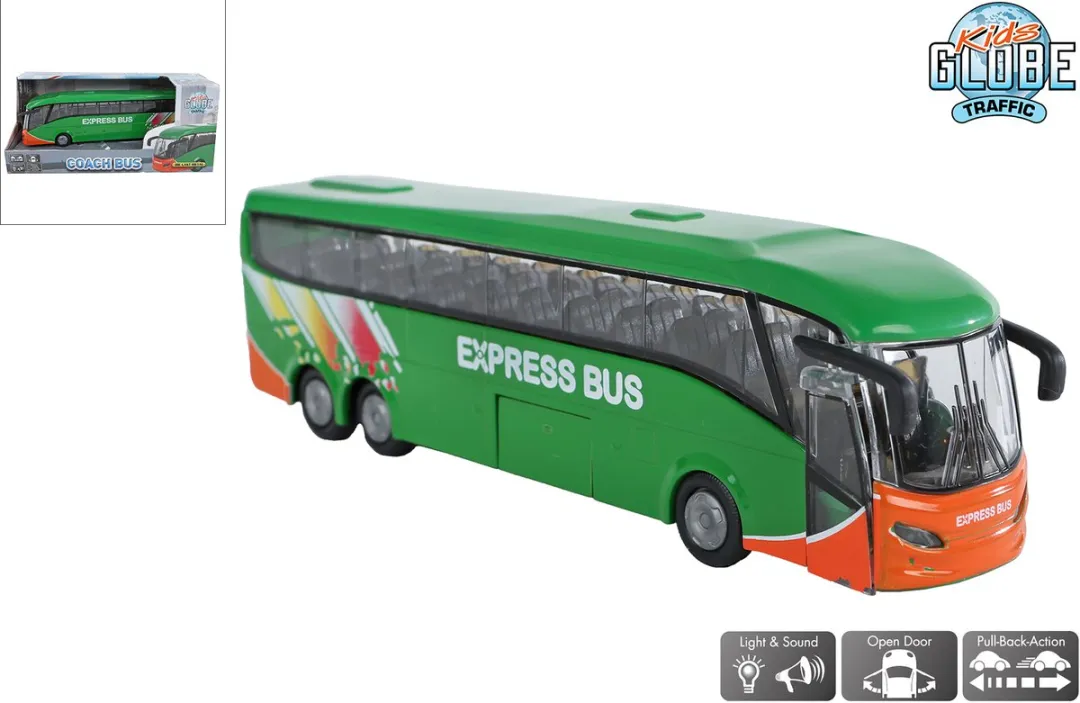 Kids Globe Bus Die Cast 510432 - Licht & Geluid - 18,5cm - Multicolor