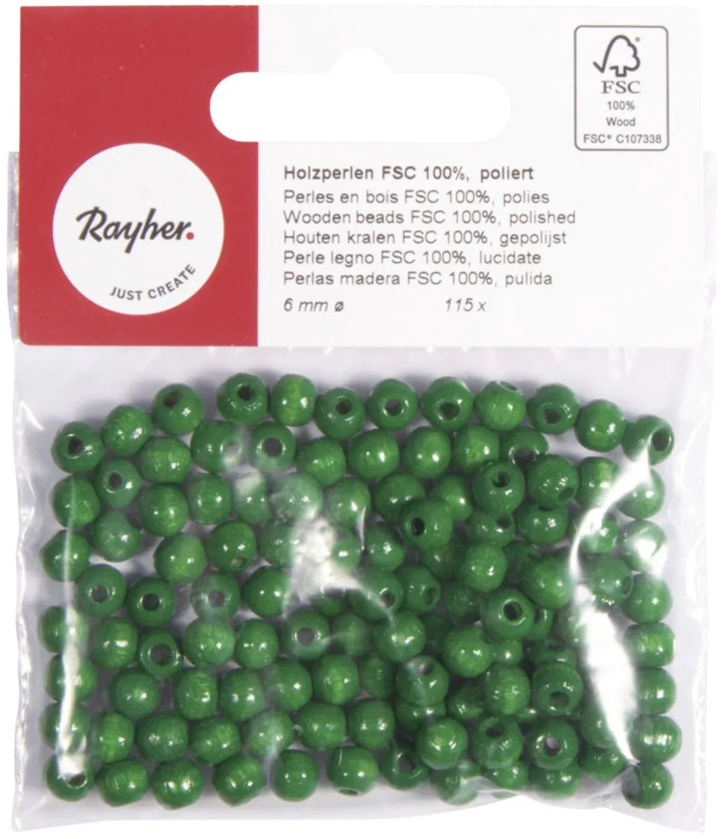 Rayher Houten Kralen Groen 6mm - 115 Stuks