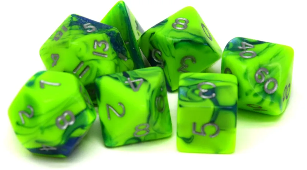 HOT Games Dobbelstenen Set 7 Stuks - Kunststof - Groen/Blauw