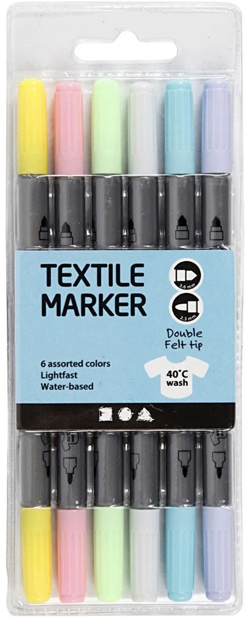Creativ Company Textielstiften Pastelkleuren - 6 Stuks