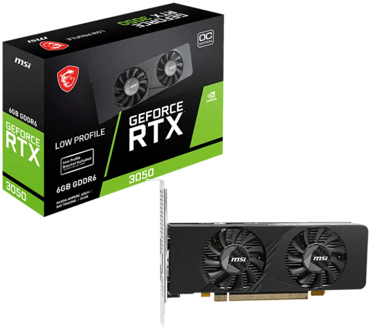 MSI GeForce RTX 3050 LP E 6G OC Videokaart - 6GB GDDR6 - Zwart