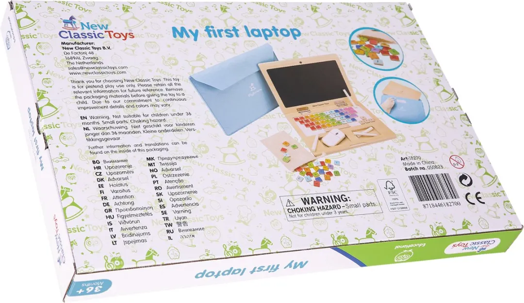 New Classic Toys Houten Speelgoed Laptop Mijn Eerste Laptop - Krijtbord & Magnetische Letters