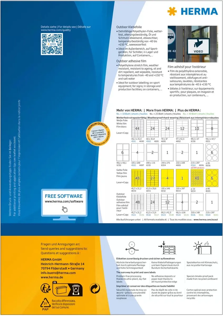 Herma Outdoor Adhesive Film 9501 210x297 50 sheets 50 pcs.