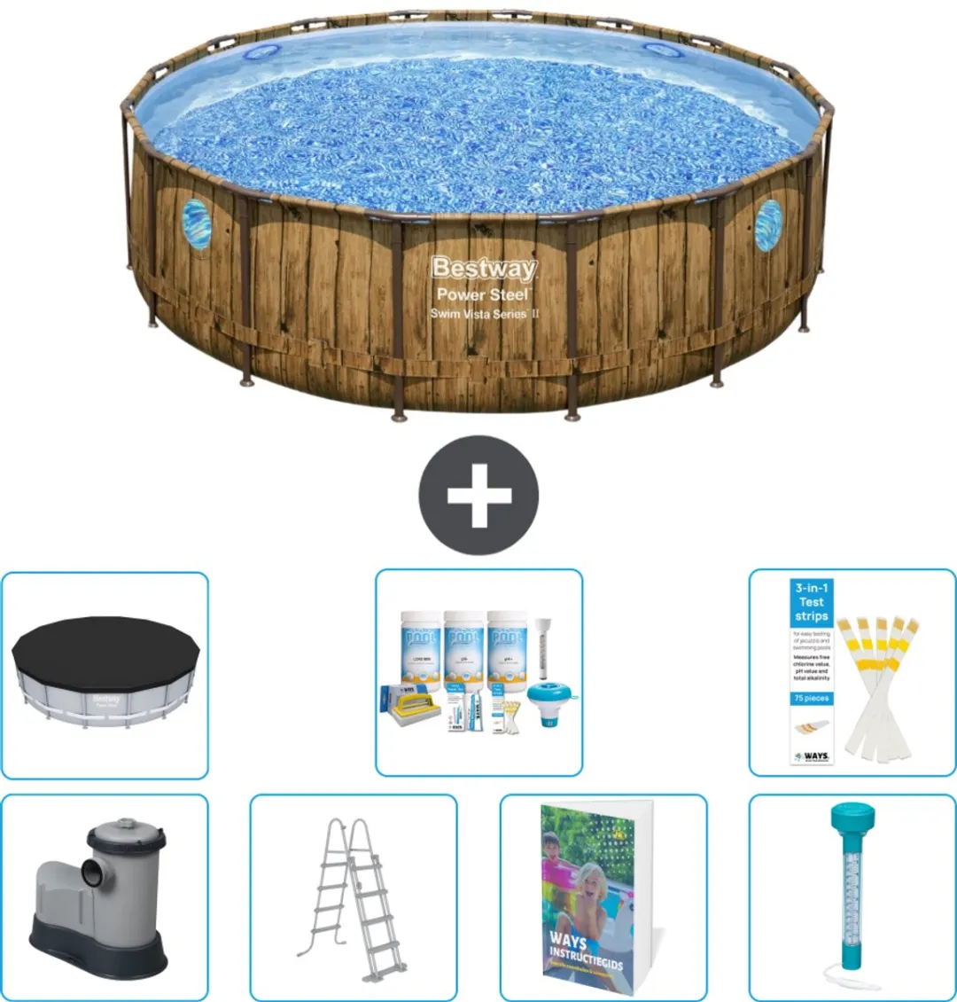 Bestway Rond Power Steel Swim Vista Zwembad 488cm - 19.480L - Bruin