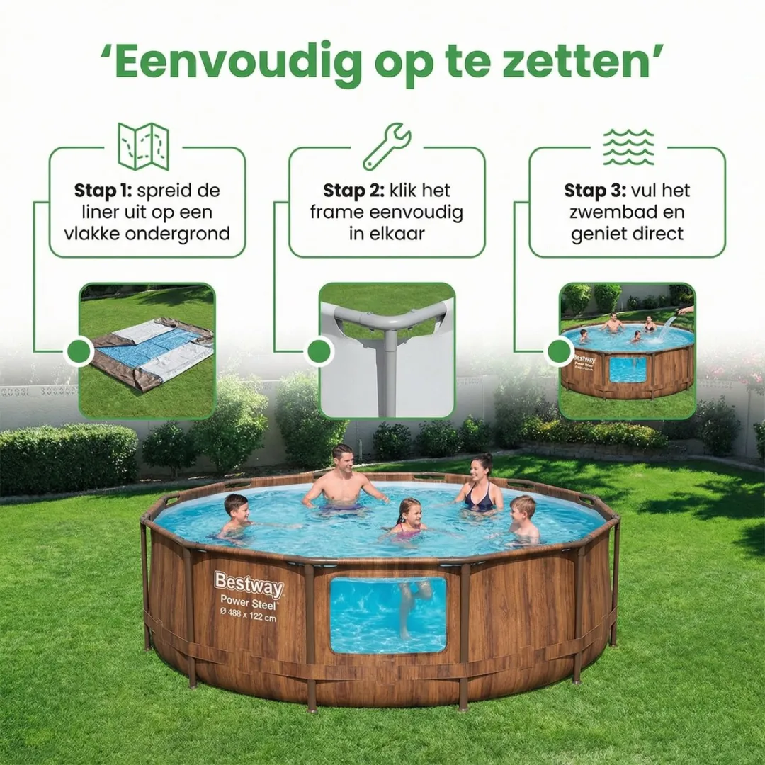 Bestway Rond Power Steel Swim Vista Zwembad 488cm - 19.480L - Bruin