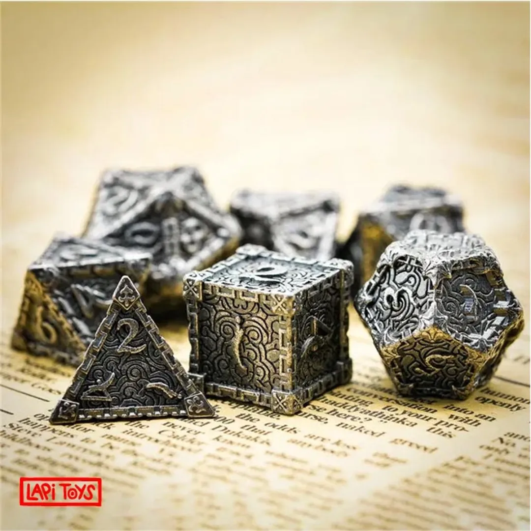 Lapi Toys DnD Polydice Metalen Dobbelstenen - 7 Stuks - Zilverkleurig