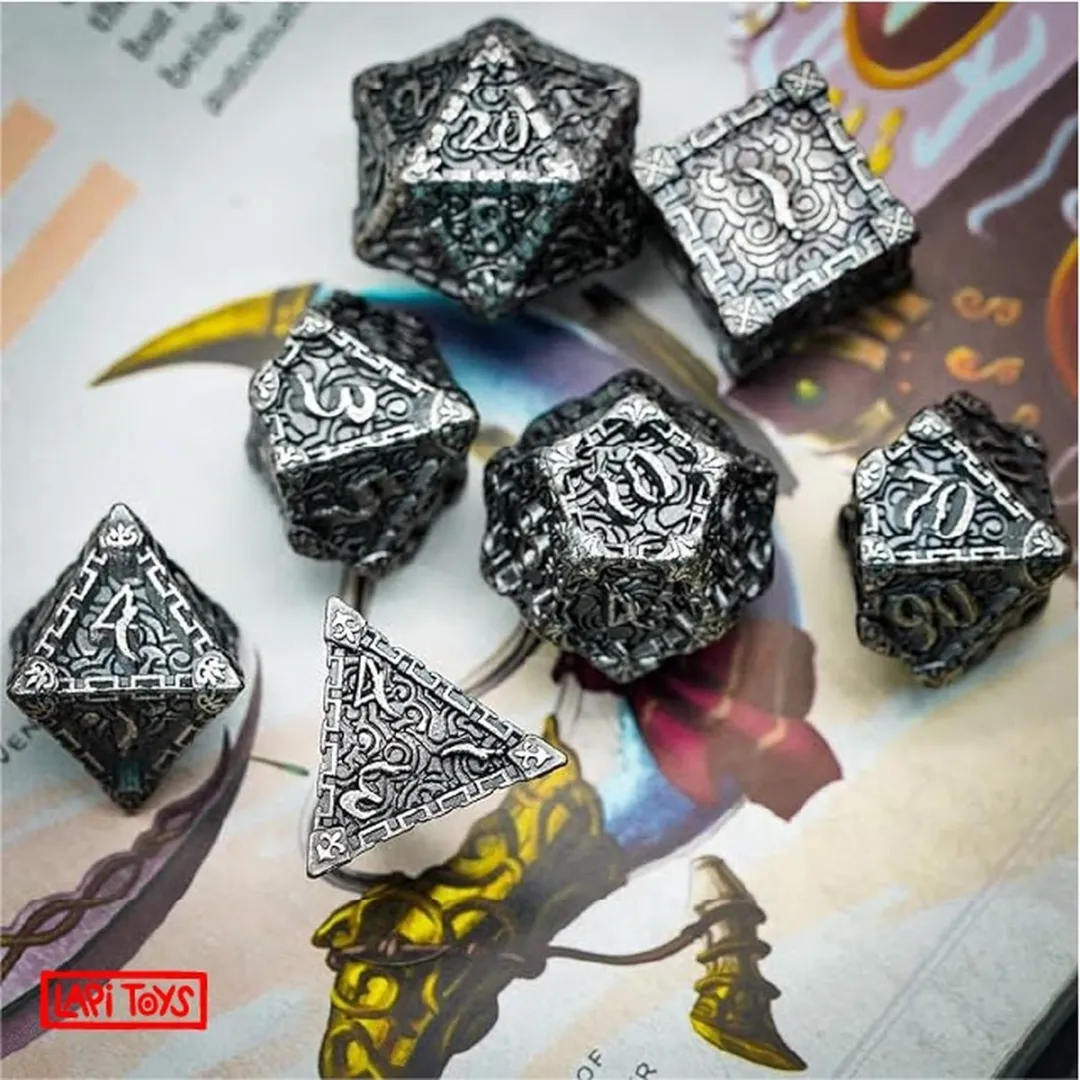 Lapi Toys DnD Polydice Metalen Dobbelstenen - 7 Stuks - Zilverkleurig