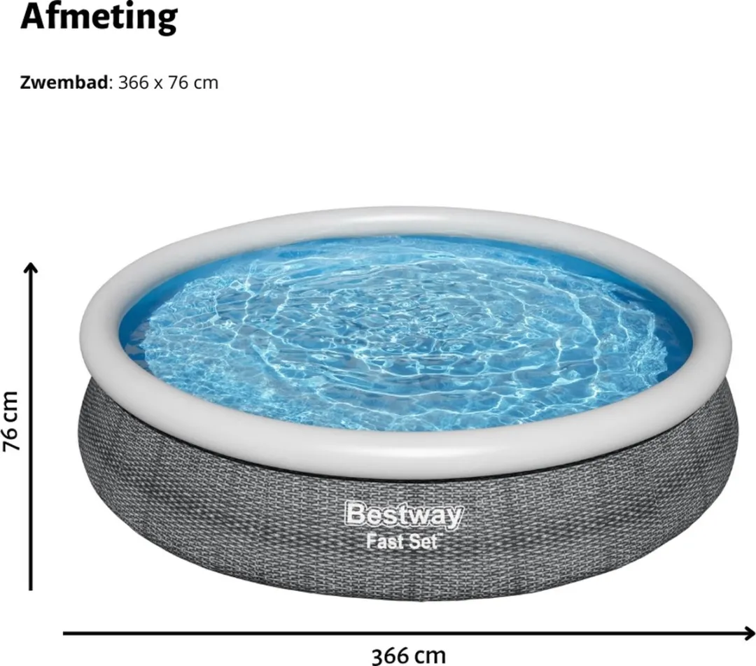 Bestway Fast Set Rond Zwembad 366cm - 5377L - Grijs - afbeelding 6 van 6