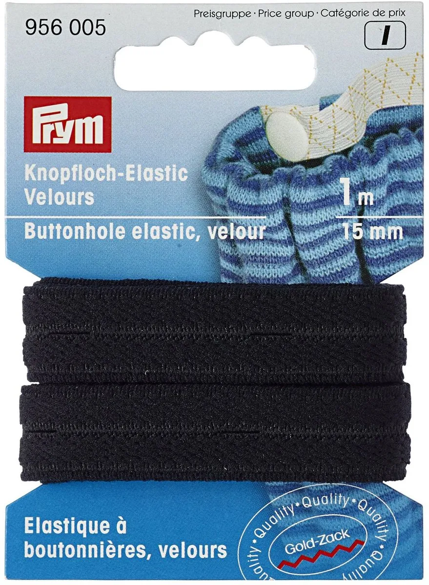 Prym Knoopsgaten Elastiek 15mm - Zwart - 1m - afbeelding 2 van 4
