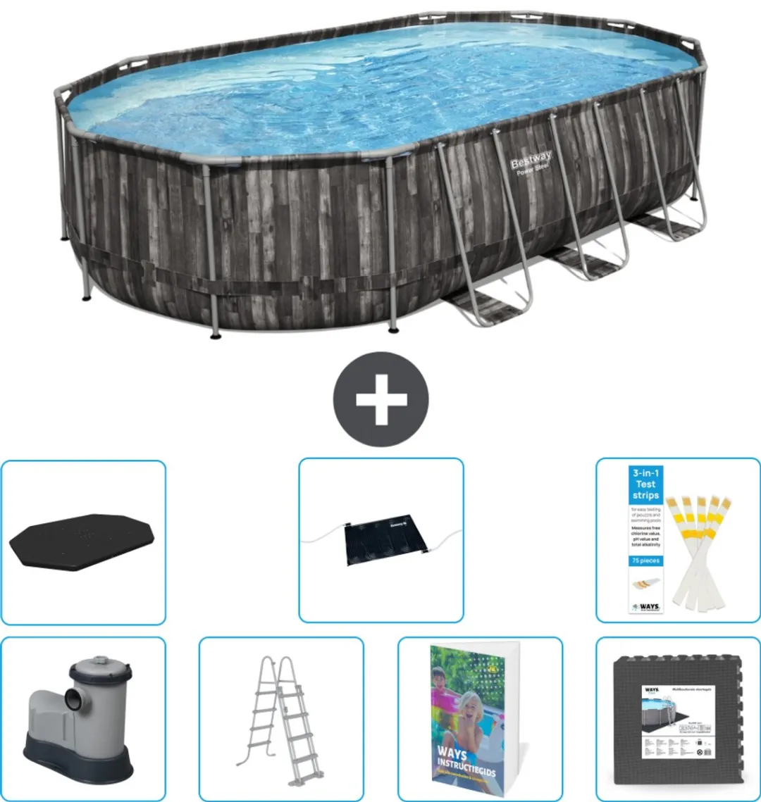 Bestway Ovaal Power Steel Zwembad 610x366x122cm - 20.241L - Grijs