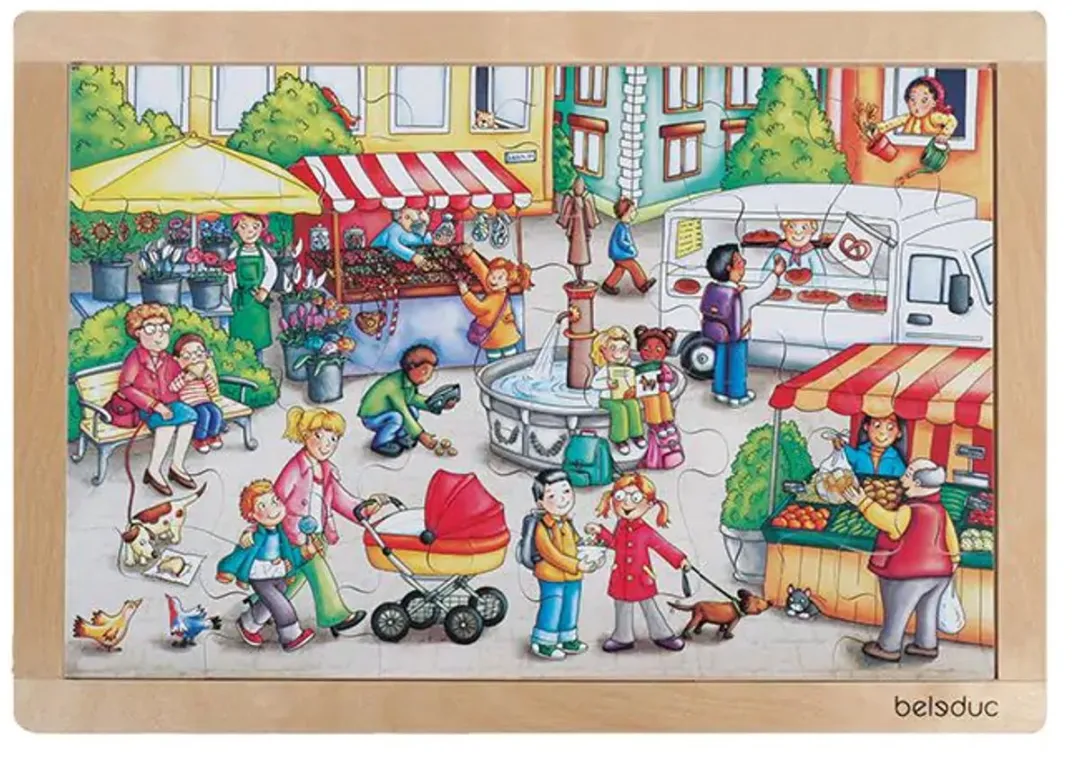 Beleduc Houten Raampuzzel Markt - 24 Stuks - Multicolor
