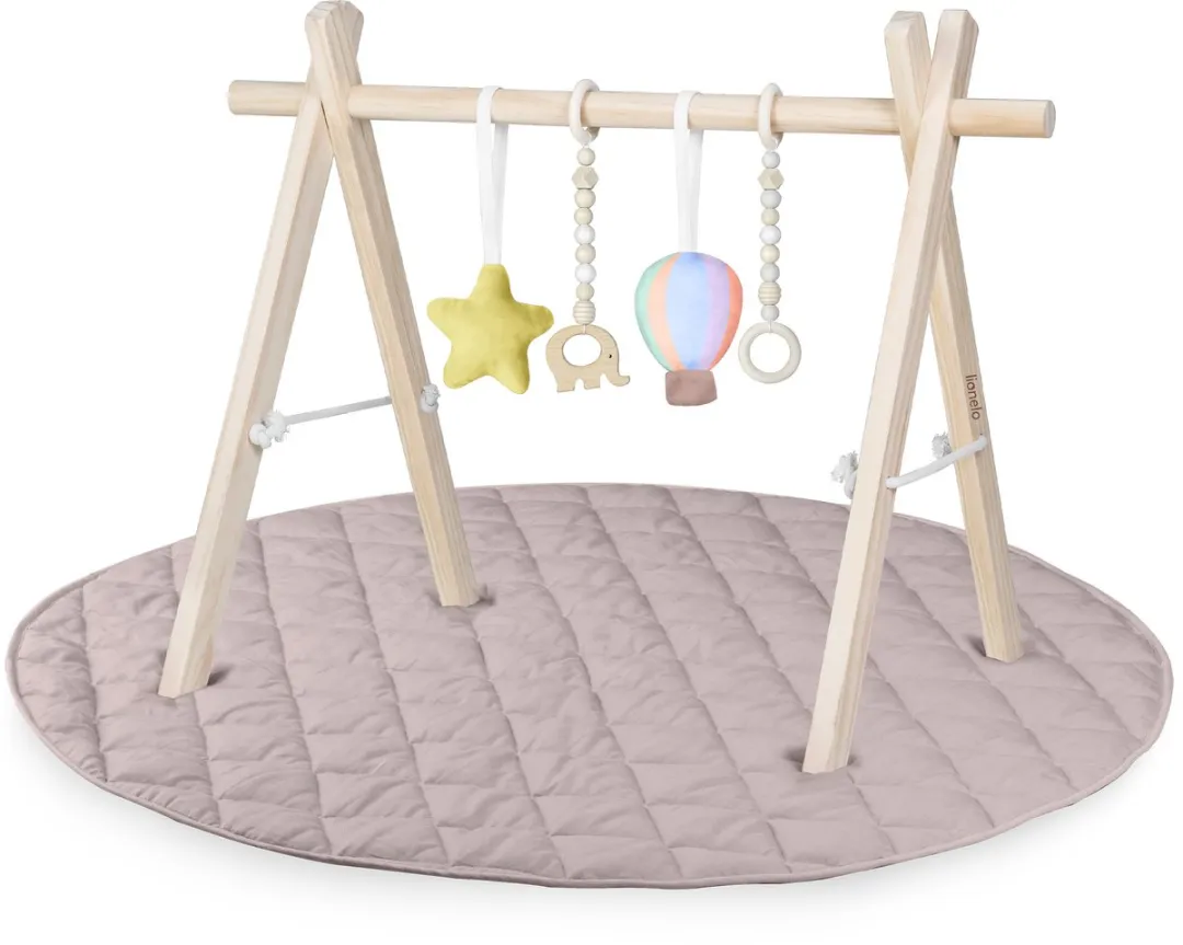 Lionelo Anis Baby Gym - Opvouwbaar Houten Speelkleed 4 Speelelementen - Rose - afbeelding 6 van 6