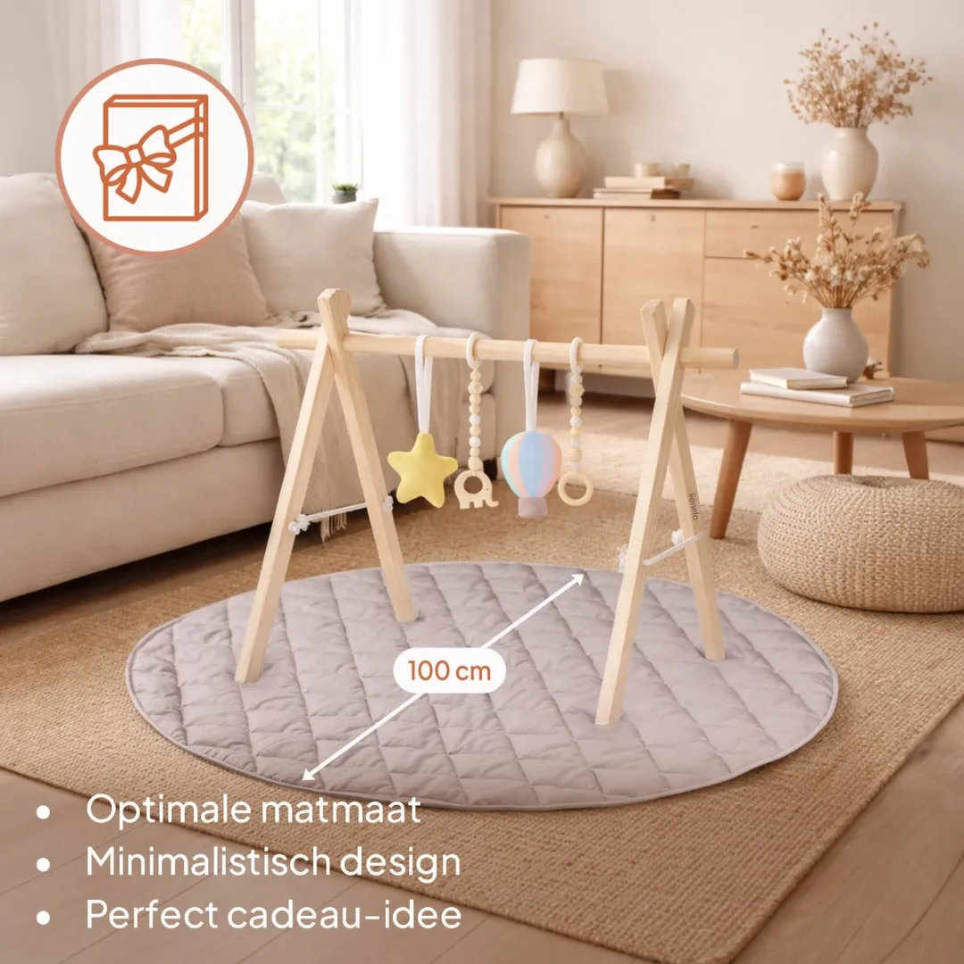 Lionelo Anis Baby Gym - Opvouwbaar Houten Speelkleed 4 Speelelementen - Rose