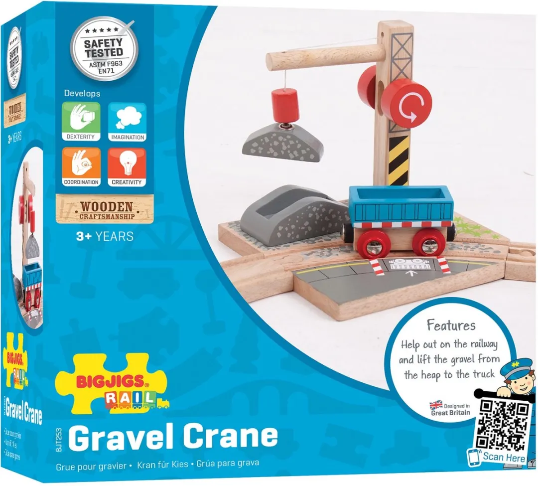 BIGJIGS Gravel Kraan Houten Rails BJT253 - 12 Stuks - Multicolor