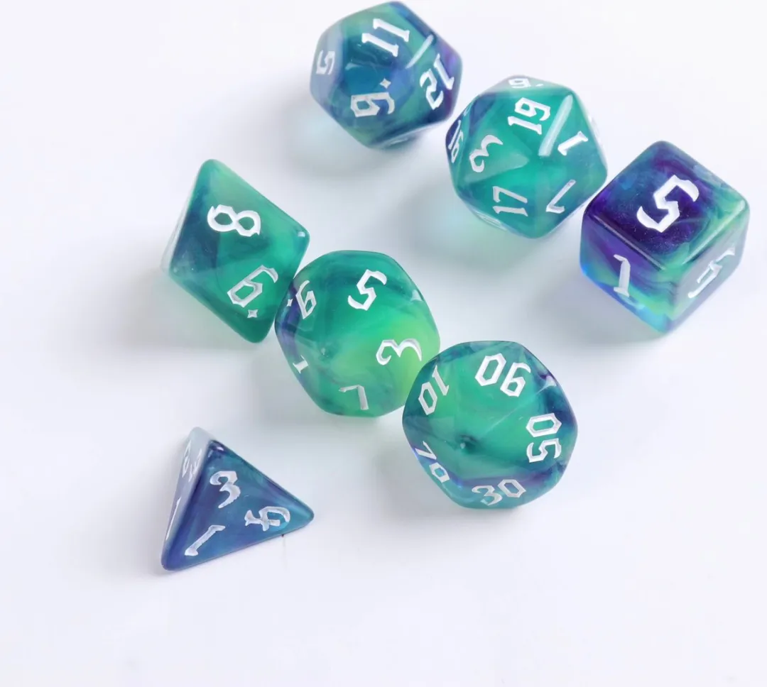 Lapi Toys D&D Dobbelstenen Set 7-delig - Acryl - Blauw/ Groen