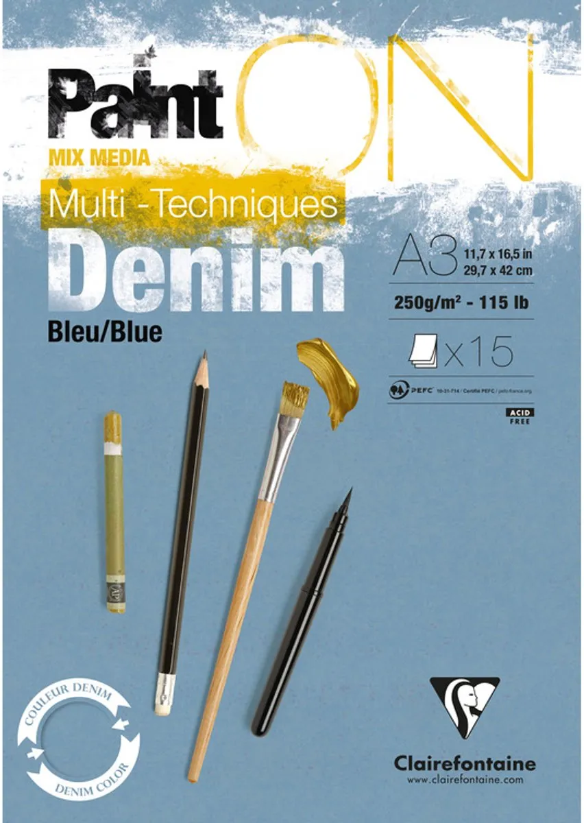 Clairefontaine Paint ON Multi-Techniek Pad A3 Blauw 15 vel