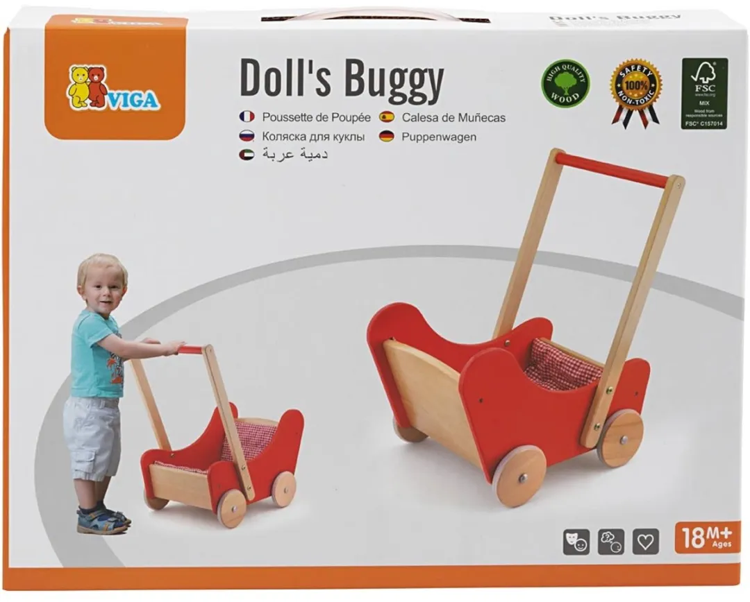Viga Toys Houten Poppenwagen 55,3cm - Rood