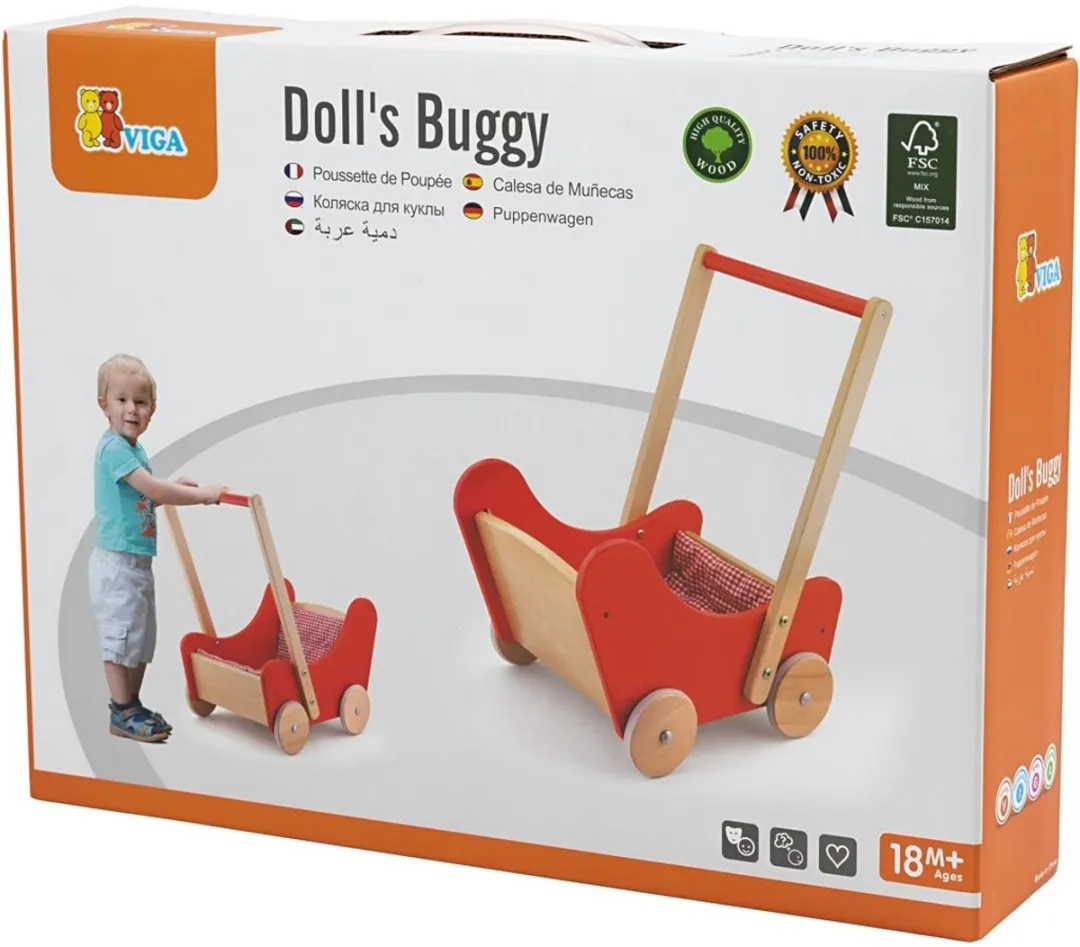 Viga Toys Houten Poppenwagen 55,3cm - Rood