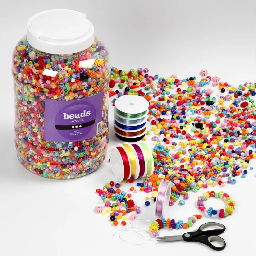 Creativ Company Plastic Kralen & Elastisch Koord - 6-20mm Multicolor
