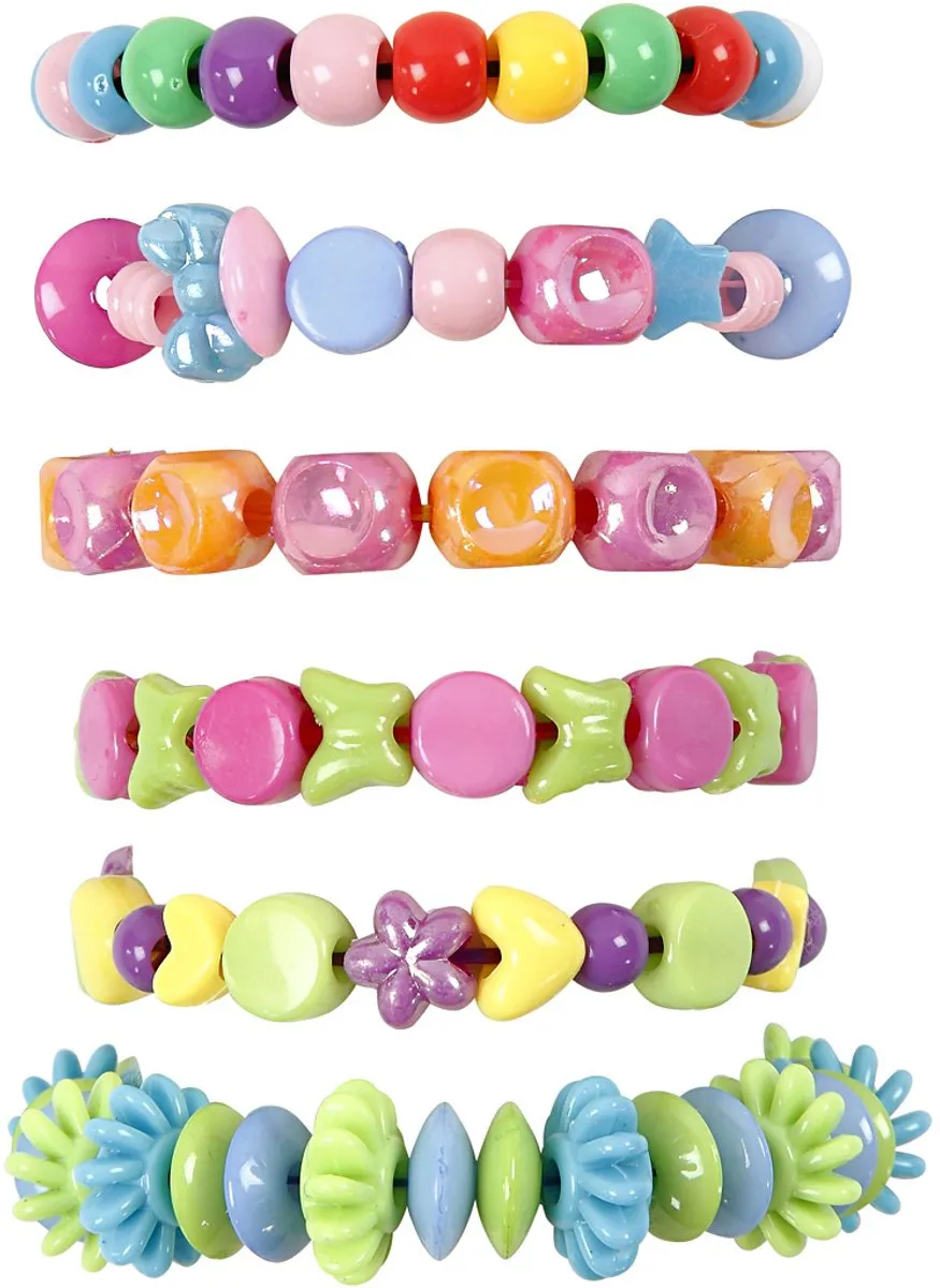 Creativ Company Plastic Kralen & Elastisch Koord - 6-20mm Multicolor