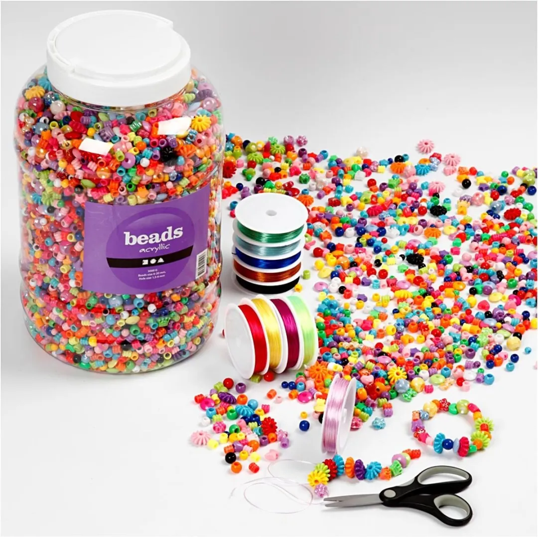 Creativ Company Plastic Kralen & Elastisch Koord - 6-20mm Multicolor