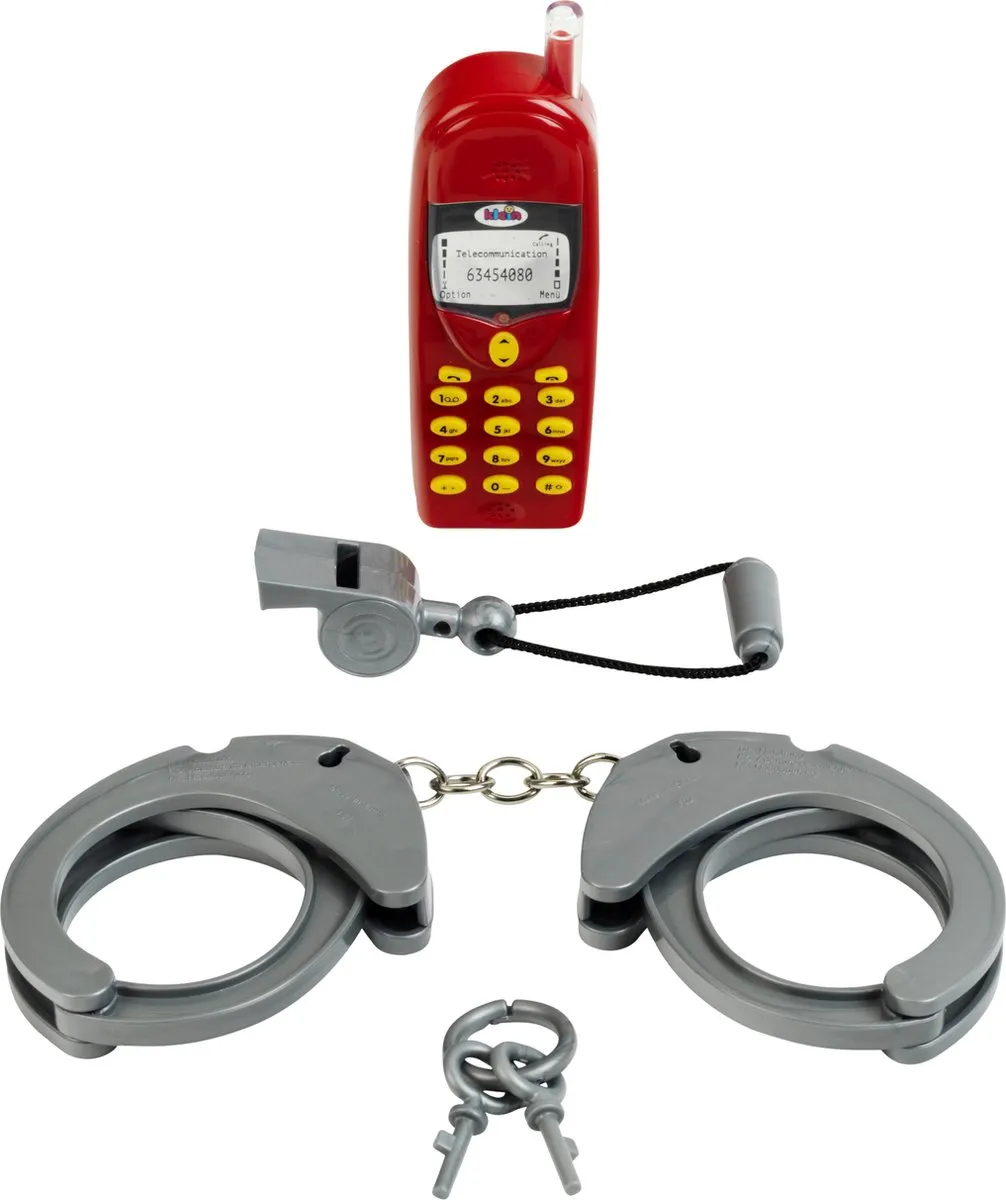 Klein Toys 3-delige Politie Set - Handboeien, Fluitje & Telefoon Rood/Grijs - afbeelding 6 van 6