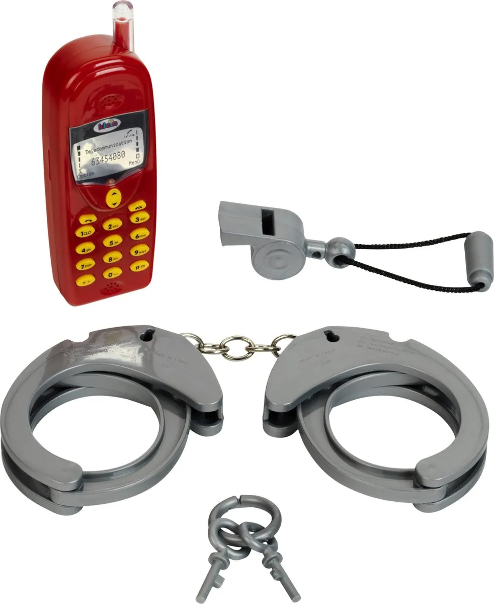 Klein Toys 3-delige Politie Set - Handboeien, Fluitje & Telefoon Rood/Grijs