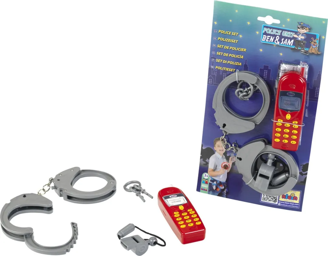 Klein Toys 3-delige Politie Set - Handboeien, Fluitje & Telefoon Rood/Grijs